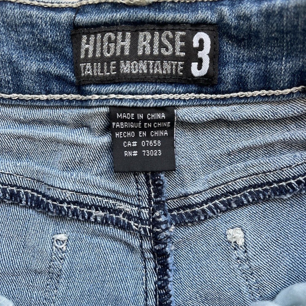 High Rise Blue Destressed Jean Shorts with Lacey Bottoms Cotton - Picture 4 of 4